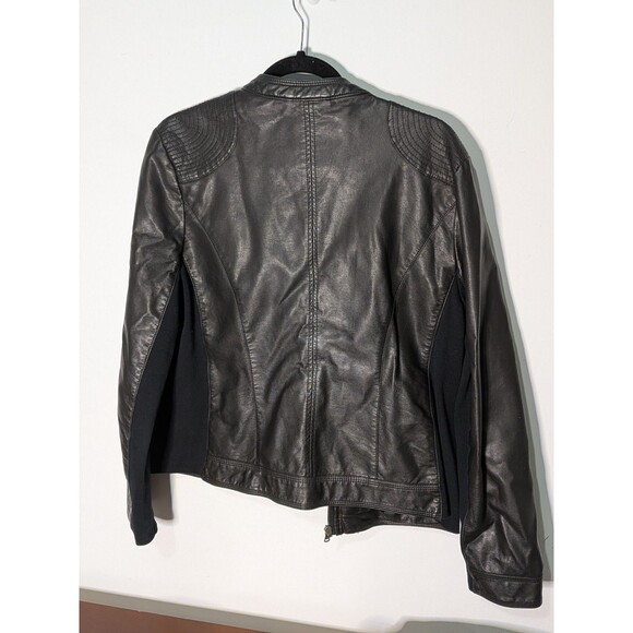 G.H. Bass Faux Leather Moto Jacket Women's L Black Biker Zip Quilted Stretch - Picture 5 of 7